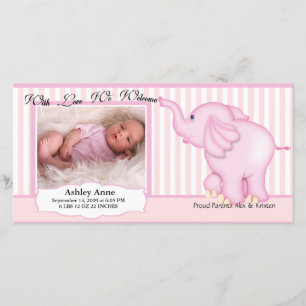 Elephant Sweet Baby Girl Birth Announcement