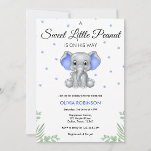 Elephant Sweet Little Peanut Boy Baby Shower  Invitation