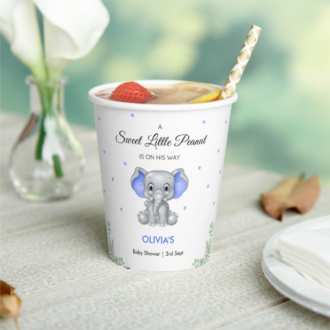 Elephant Sweet Little Peanut Boy Baby Shower  Paper Cups (Insitu)