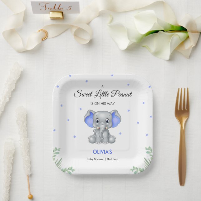 Elephant Sweet Little Peanut Boy Baby Shower  Paper Plate (Wedding)
