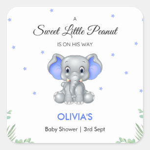 Elephant Sweet Little Peanut Boy Baby Shower Square Sticker
