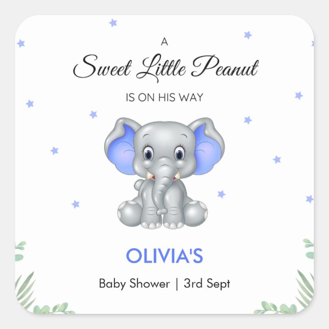 Elephant Sweet Little Peanut Boy Baby Shower  Square Sticker (Front)