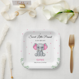Elephant Sweet Little Peanut Girl Baby Shower  Paper Plate