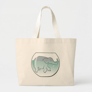 Elephant Swimming around in Goldfish Bowl Large Tote Bag