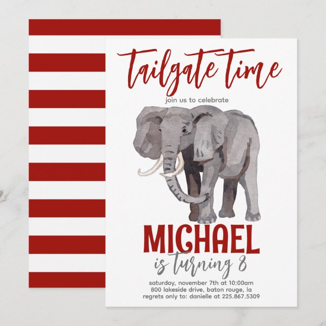 Elephant Tailgate Birthday Invite (Front/Back)