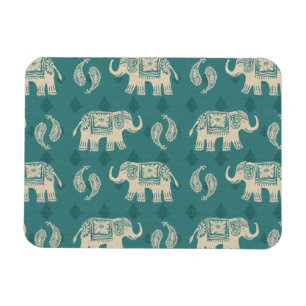 Elephant Teal Caravan Pattern Magnet