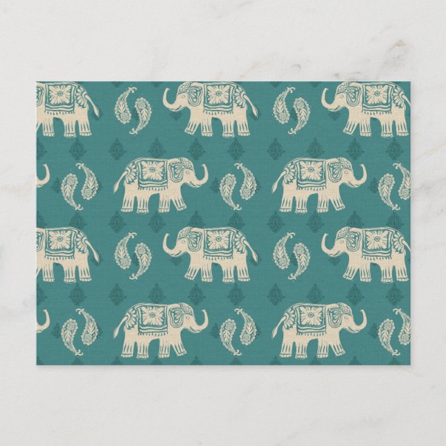 Elephant Teal Caravan Pattern Postcard (Front)