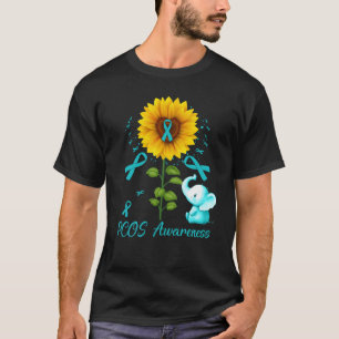 Elephant Teal Ribbon PCOS Awareness Sunflower Shir T-Shirt