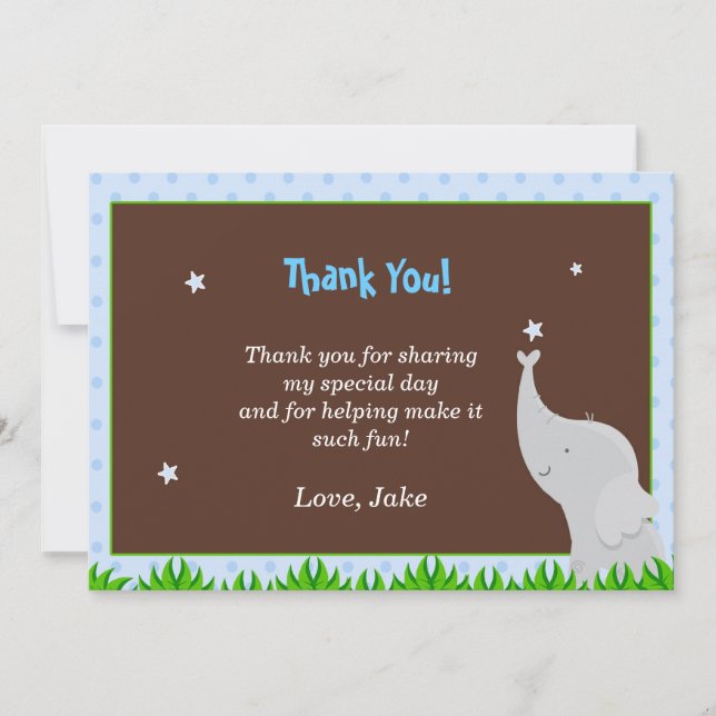 Elephant Thank You Card Blue Brown (Front)