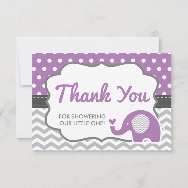 Elephant Thank You Card, EDITABLE COLOR Card (Front)