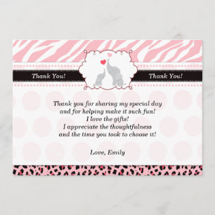 Elephant Thank You Card Pink Black Zebra