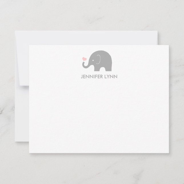 Elephant Thank you Note-Grey & Pink Note Card (Front)