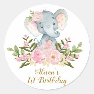 Elephant Thank You Sticker Floral Birthday Favours