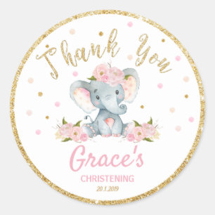 Elephant Thank You Sticker Labels Baptism Favours