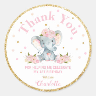 Elephant Thank You Sticker Labels Birthday Favours