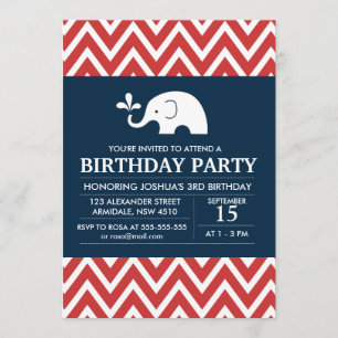 Elephant theme birthday boy party invitation