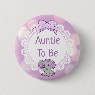 Elephant Themed Auntie to Be Baby Shower 6 Cm Round Badge