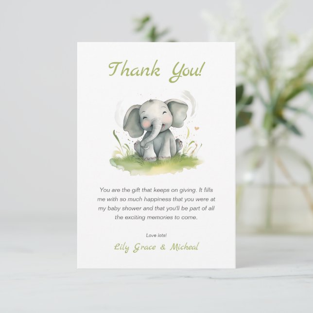 Elephant Themed Baby Shower Thank You Card (Standing Front)