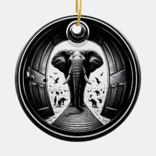 Elephant Through the Peephole Doorway Fisheye Ceramic Tree Decoration