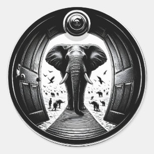 Elephant Through the Peephole Doorway Fisheye Classic Round Sticker