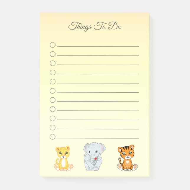 Elephant, Tiger & Leopard Things To Do Post-it Notes (Front)