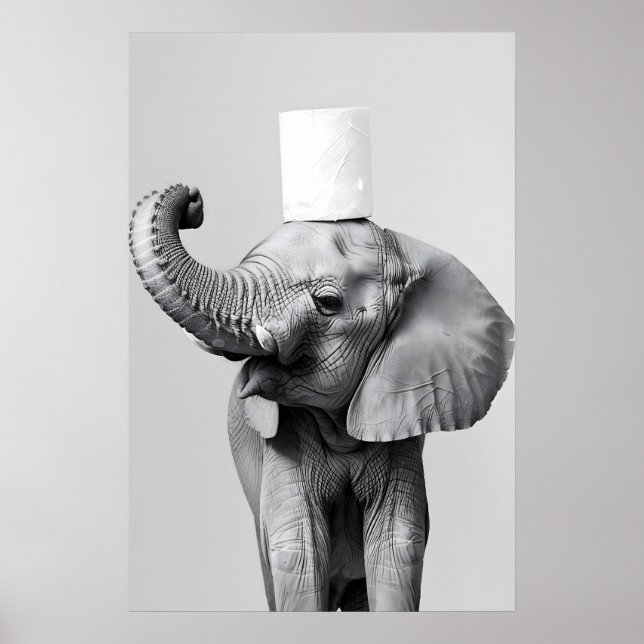 Elephant Toilet Paper Roll Print, Funny Bathroom Poster (Front)