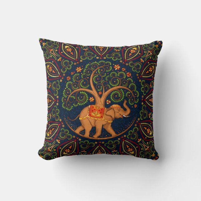 Elephant Tree of life in Mandala Cushion (Front)