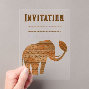 Elephant Tribal Art Design Acrylic Invitations