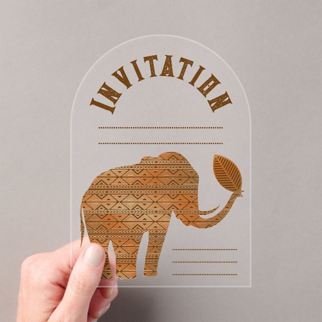 Elephant Tribal Art Design Acrylic Invitations (Insitu (Handheld))