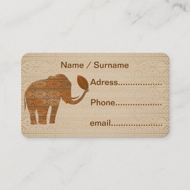 Elephant Tribal Art Design Business Cards (Front)