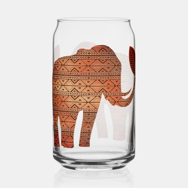 Elephant Tribal Art Design Can Glass (Front)