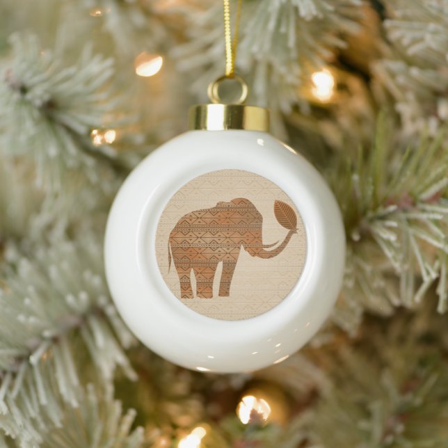 Elephant Tribal Art Design Ceramic Ball Christmas Ornament (Tree)