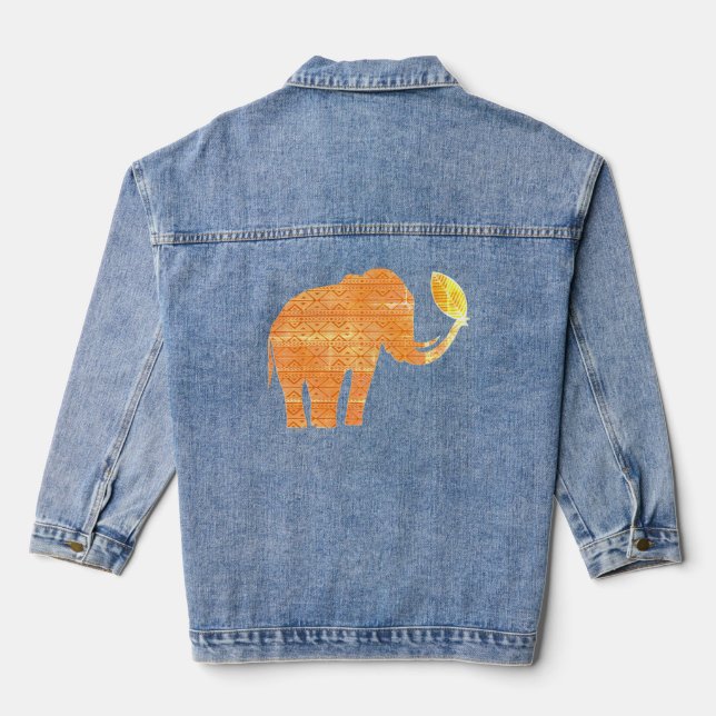 Elephant Tribal Art Design Denim Jacket (Back)