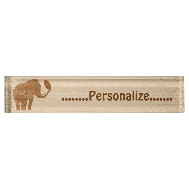 Elephant Tribal Art Design Desk Nameplate (Front)