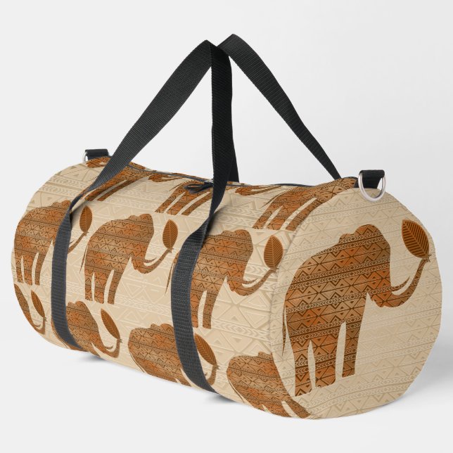 Elephant Tribal Art Design Duffle Bag (Left Corner)