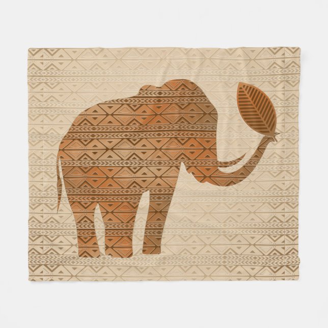 Elephant Tribal Art Design Fleece Blanket (Front (Horizontal))