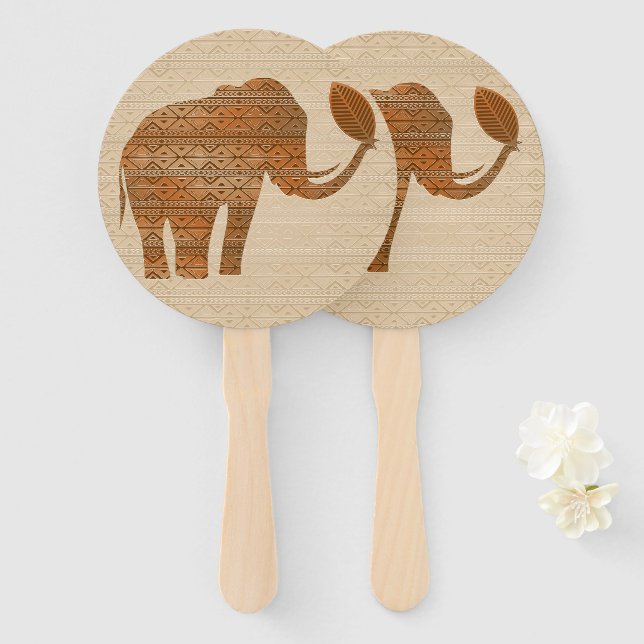 Elephant Tribal Art Design Hand Fan (Front and Back)