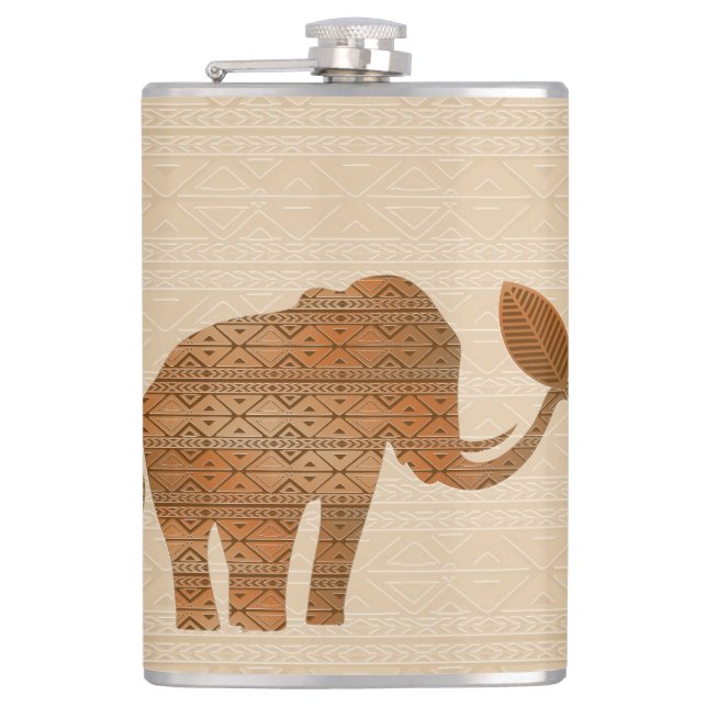 Elephant Tribal Art Design Hip Flask (Front)