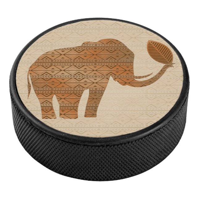 Elephant Tribal Art Design Hockey Puck (3/4)