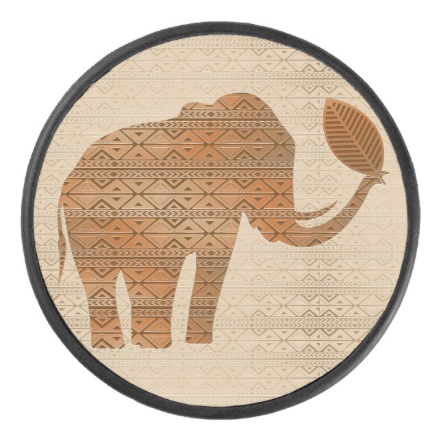 Elephant Tribal Art Design Hockey Puck (Front)