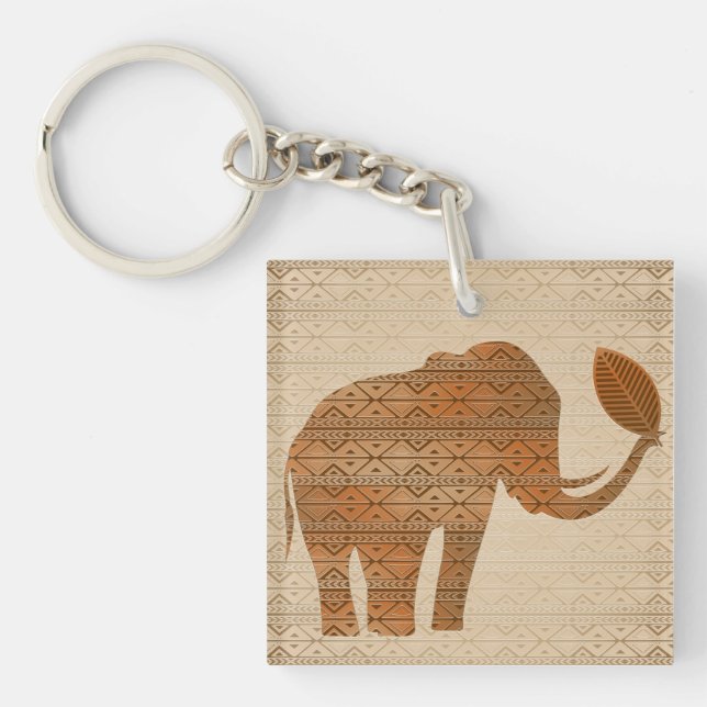 Elephant Tribal Art Design Key Ring (Front)
