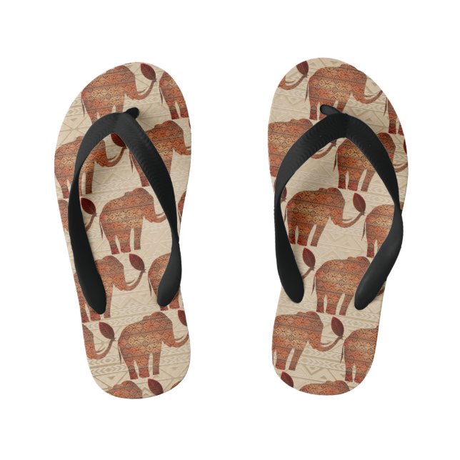 Elephant Tribal Art Design Kid's Flip Flops (Footbed)