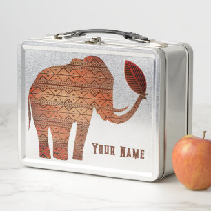 Elephant Tribal Art Design Metal Lunch Box