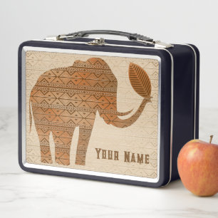 Elephant Tribal Art Design Metal Lunch Box