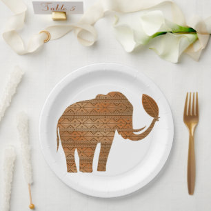 Elephant Tribal Art Design Paper Plate