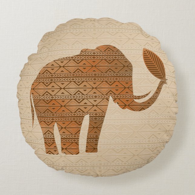 Elephant Tribal Art Design Round Cushion (Front)