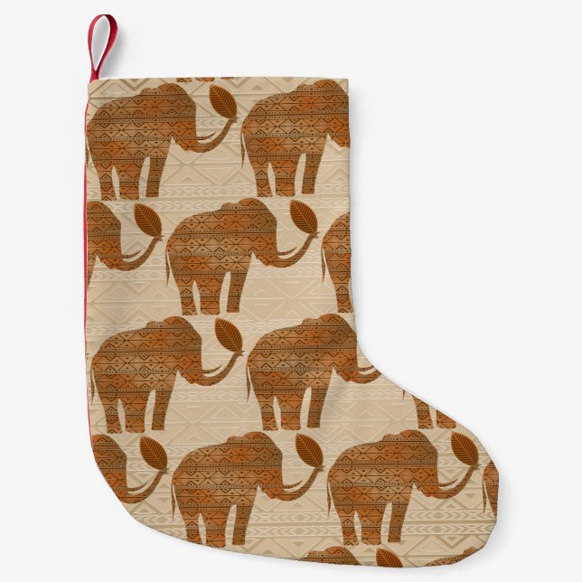 Elephant Tribal Art Design Small Christmas Stocking (Front)
