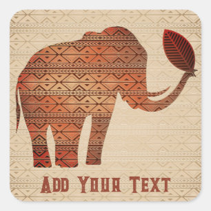 Elephant Tribal Art Design Square Sticker