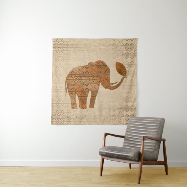 Elephant Tribal Art Design Tapestry (In Situ)