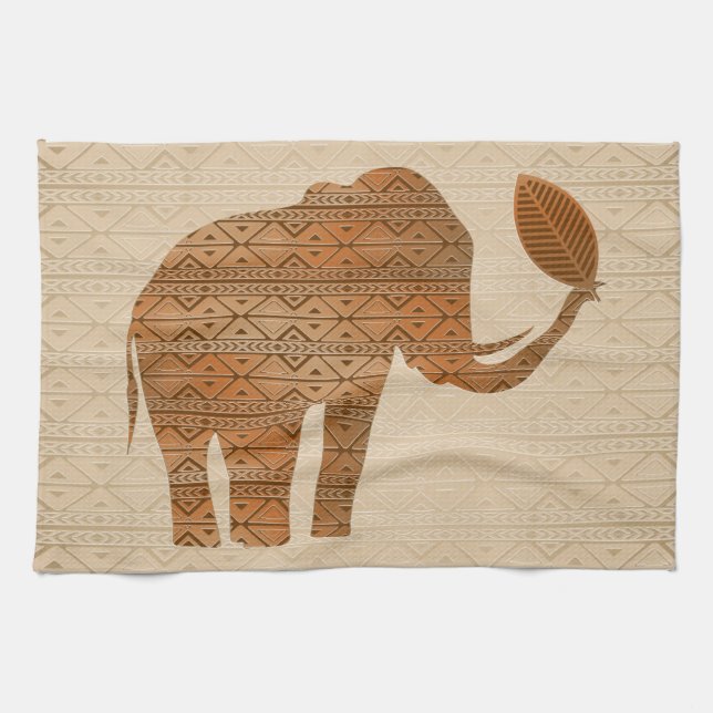 Elephant Tribal Art Design Tea Towel (Horizontal)